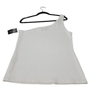 Women's XXL International Concepts White One Shoulder Ribbed, Tank Top, New